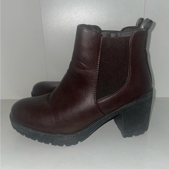 Chunky Leather boots faux leather boots maroon boots lug sole y2k ankle boot - Picture 7 of 7